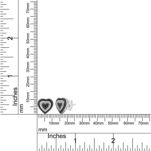 Vista 4 de Aretes con forma de corazón de diamantes naturales en blanco y negro en oro de 14 quilates sobre plata esterlina (0.02 quilates)