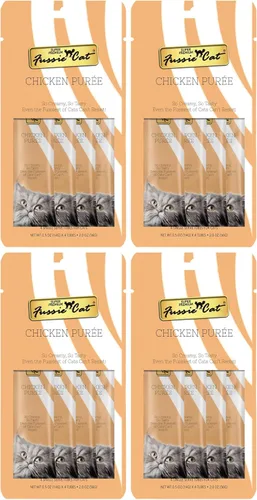 Vista 23 de Fussie Cat Golosinas prémium para gatos en puré de atún, golosinas para lamer, 3 paquetes de tubos de 4 a 0.5 onzas, (12 tubos en total), variedad