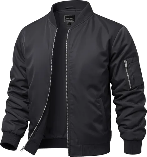 Vista 9 de CRYSULLY Chaquetas bomber ligeras para hombre, con cremallera completa, casual, rompevientos, de golf, a la moda, con bolsillo