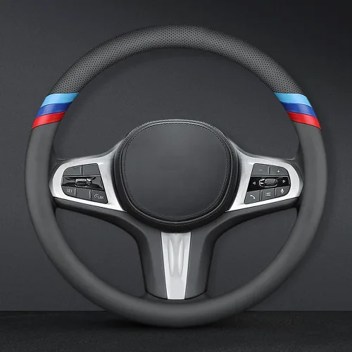 Vista 2 de HAOTULE Funda de Cuero Nappa Delgada y Elegante para Volante BMW Funda de Volante Conversión Interior (Negro)