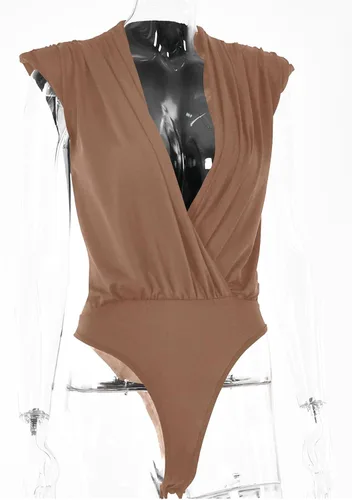 Vista 104 de LYANER Leotardo sin mangas fruncido con cuello en V para mujer