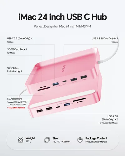 Vista 2 de HUB USB C para iMac de 24 pulgadas 2024 M4 con carcasa M.2 SSD NVMe de 4 TB