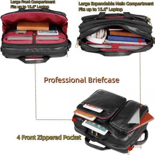 Vista 3 de Mochila de cuero vegano para laptop, maletín híbrido, mochila de viaje para laptop de 15.6 pulgadas, mochila de senderismo, mochila universitaria