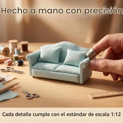 Vista 6 de Sofá de casa de muñecas, muebles en miniatura, sofá con almohadas para sala de estar, decoración de escritorio, sofá de tela, mini accesorios