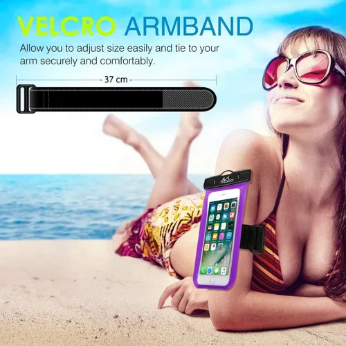 Vista 7 de Carcasa impermeable con accesorios para celular, universal, resistente al agua, con brazalete y correa para el cuello, hasta 6 pulgadas, de MoKo