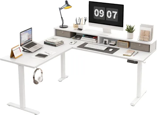 Vista 14 de Agilestic Escritorio de Pie en Forma de L de 59 Pulgadas de Altura Ajustable, Escritorio de Esquina Eléctrico de Pie, Mesa de Computadora Sit Stand