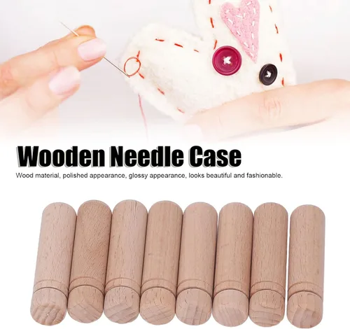 Vista 4 de Tgoon Estuche de madera para agujas, 8 piezas antipérdida resistente soporte para agujas de coser para el hogar