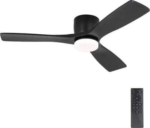 Vista 10 de WINGBO Ventilador de techo CC de montaje empotrado de 48 pulgadas, luz regulable 3CCT, 3 cuchillas de madera tallada, motor CC reversible sin ruido