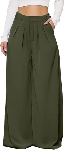 Vista 4 de LYANER Pantalones palazzo de cintura alta y pierna ancha para mujer, con cremallera oculta, pantalones casuales sueltos