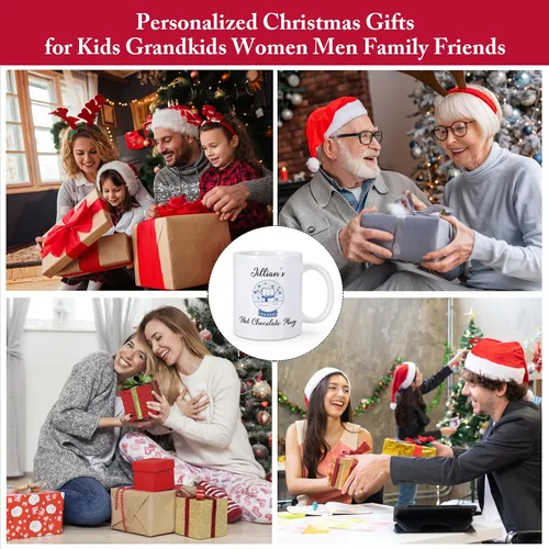 Vista 7 de COLBEAR Taza de café de Navidad con nombre personalizado, cerámica de 11 onzas, taza de cacao caliente personalizada, regalo para niños, apto