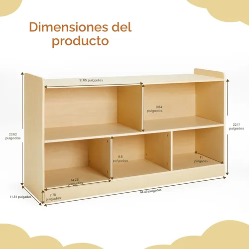 Vista 2 de Estante Montessori, organizador de almacenamiento de juguetes de madera para libros, juguetes, estantería de 2 estantes, armario de almacenamiento