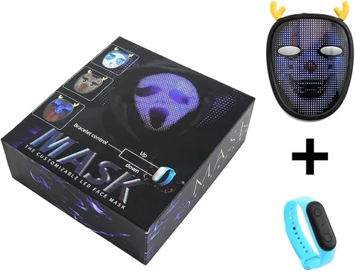 Vista 4 de ELABEST Máscara LED pequeña con luz programable para cosplay a todo color, máscara LED de miedo, para Halloween