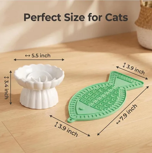 Vista 3 de Comedero lento de cerámica para gatos, cuenco elevado para gatos, antivómitos y bigotes, no tóxico Blanco