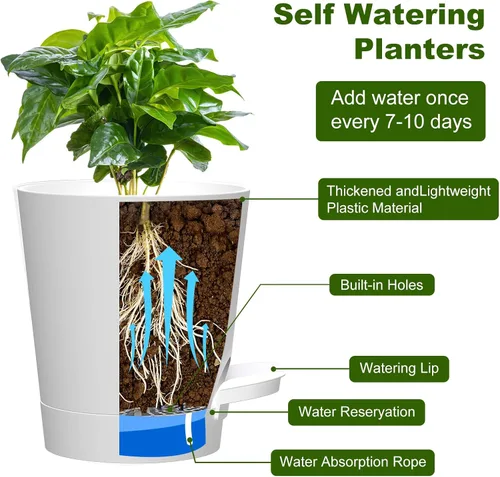 Vista 4 de Macetas de riego automático, macetas de 4 pulgadas con múltiples agujeros de drenaje de malla, macetas pequeñas para plantas y flores de jardín