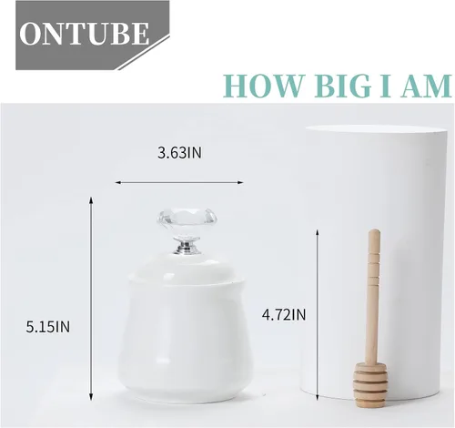 Vista 2 de ONTUBE Olla de cerámica de miel de 12 oz con tapa de cristal y tapa