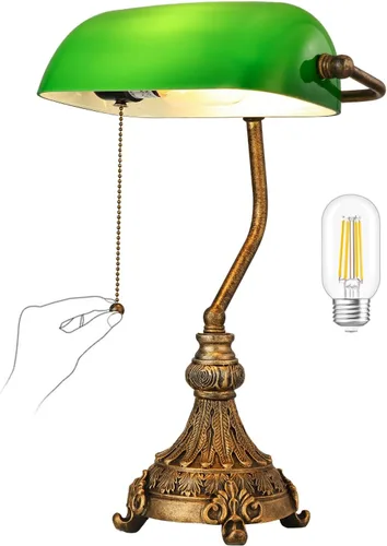 Vista 12 de Lámpara de escritorio retro de cristal verde Bankers, bombilla LED