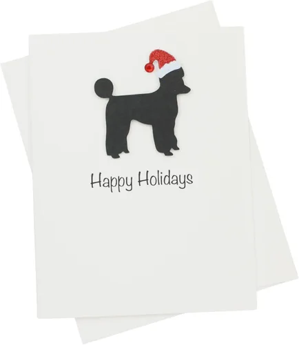 Vista 25 de Black Doodle Bernedoodle - Tarjetas de Navidad (10 unidades), hechas a mano, base blanca, perro con sombrero de Papá Noel Negro