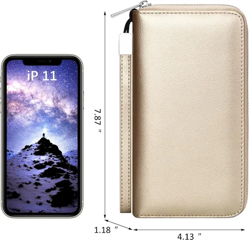 Vista 2 de OIDERY Cartera para tarjetas de crédito de gran capacidad para mujer, bloqueo RFID con correa extraíble