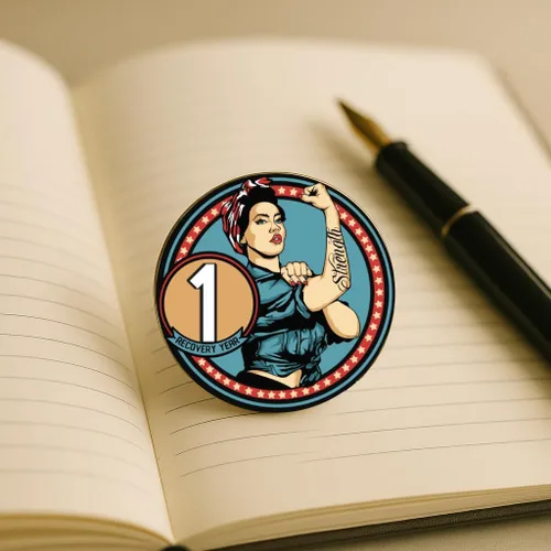 Vista 8 de Sobriety Coin – Rosie Strength Tattoo Recovery AA Chip, medallón de alta resistencia, regalo perfecto para cualquier persona en recuperación
