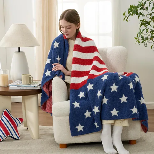 Vista 4 de Snuggle Sac Manta patriótica de la bandera estadounidense para sofá, cama del 4 de julio, manta ultra suave y acogedora, 250 aniversario, veterano