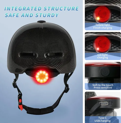 Vista 2 de Casco de Bicicleta para Adultos - Cascos de Bicicleta para Hombres y Mujeres - con Luces Traseras LED - Casco Ajustable Estilo Gorra de Béisbol