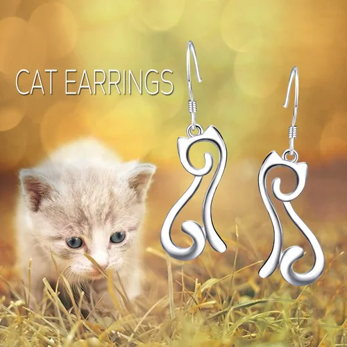 Vista 6 de Pendientes de gato de plata de ley 925, aretes de delfín, aretes de dinosaurio, aretes de caballo para mujeres y adolescentes
