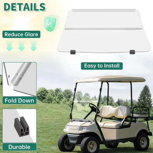 Vista 7 de ECOTRIC Parabrisas compatible con Club Car DS de 1982-2000.5 Clear Fold Down resistente al impacto para carrito de golf Modelo DS