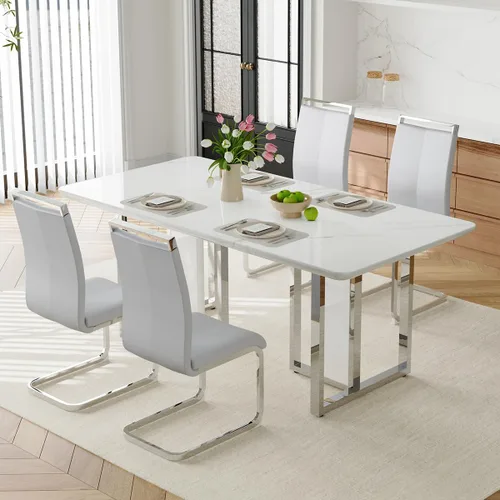 Vista 36 de Juego de mesa de comedor Marle blanca de 63 pulgadas para 4