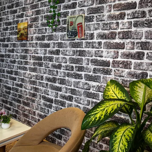 Vista 7 de Dundee Deco Paneles de pared 3D de ladrillo sintético, revestimiento, paneles de pared con aspecto de piedra blanca carbón, revestimiento de espuma