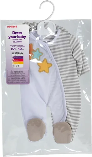 Vista 2 de Miniland Pijamas de género neutro para muñecas de 15" 3/4" 2 Piece Gender Neutral Doll Pajama Set, Soft Fabric Doll Clothes, Role Play Toy, Doll
