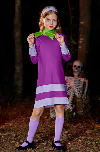 Vista 5 de BesserBay Disfraz naranja de Halloween para niñas, disfraz de manga larga para cosplay, 4-14 años