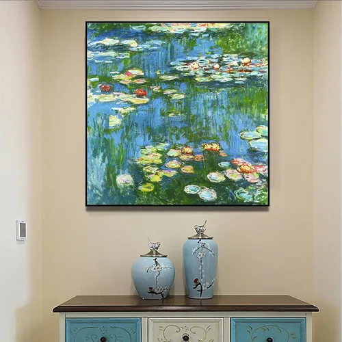 Vista 3 de Cuadro de arte de pared de lienzo, carteles de lirio de agua de paisaje famoso, carteles impresos en lienzo para decoración de sala de estar, 15.7 x