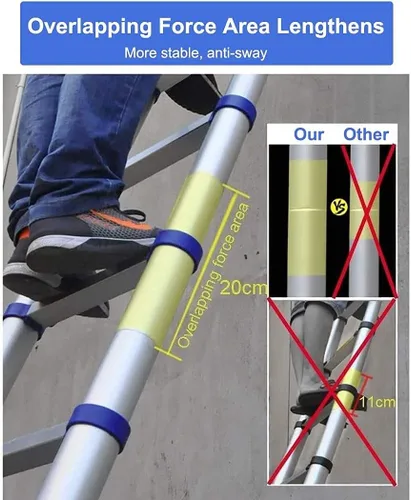 Vista 4 de Escalera de extensión de aluminio para techo de 26.2 ft/23.0 ft/19.7 ft/16.4 ft/13.1 ft/9.8 ft/6.6 ft, escalera telescópica con gancho desmontable
