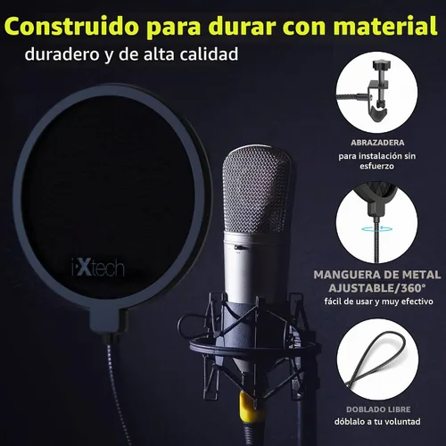 Vista 3 de Ixtech Filtro pop para micrófono, filtro pop Blue Yeti, pantalla de doble capa con un clip flexible de cuello de cisne de 360 grados