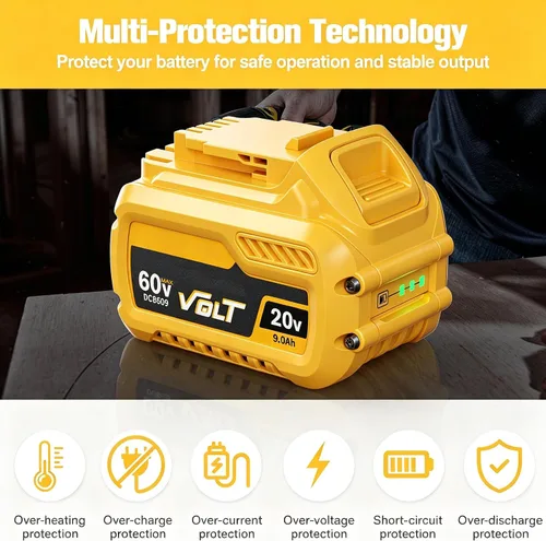 Vista 5 de Paquete de 2 9000 mAh de repuesto para batería Dewalt de 20 V y batería Amarillo
