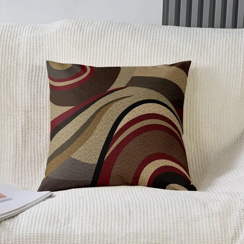 Vista 2 de Paquete de 4 fundas de almohada para exteriores, color rojo burdeos, juego de fundas de cojín geométricas cuadradas de color marrón y gris