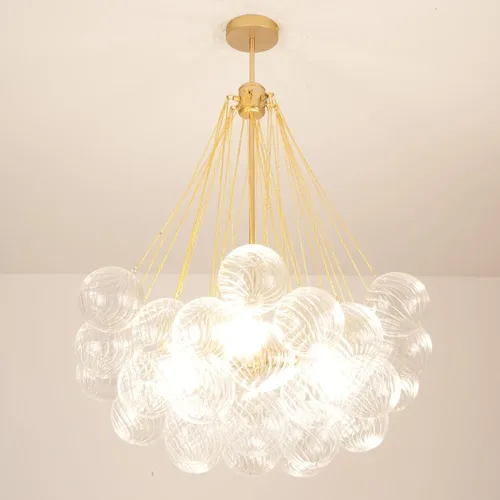 Vista 10 de Candelabro de cristal con forma de bola de burbujas, lámpara colgante moderna nórdica para comedor con pantalla de vidrio azul degradado, globos