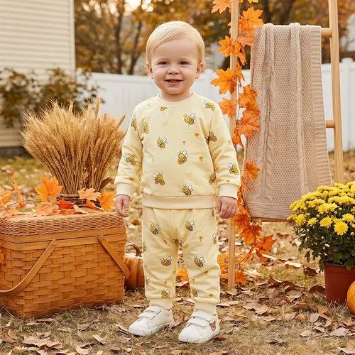 Vista 4 de Sudadera con estampado de abeja y pantalones de bolsillo para bebé niña