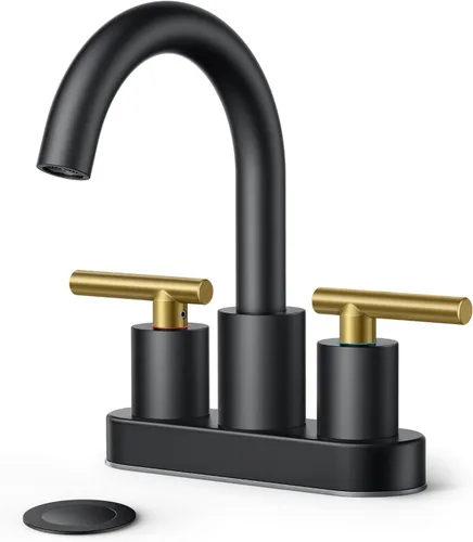 Vista 26 de FORIOUS Grifo de lavabo de baño de oro cepillado de 4 pulgadas, 2 agujeros