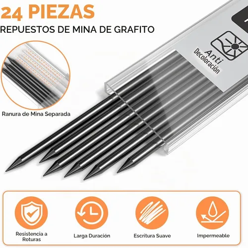 Vista 3 de Nicpro 24 piezas de repuestos para lápices de carpintero de 0.110 in, color negro Break Resistant Leads for Construction Woodworking Pencils, Work
