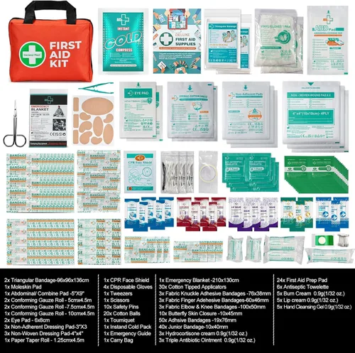 Vista 2 de General Medi Kit de primeros auxilios, kit de primeros auxilios pequeño de 250 piezas, incluye manta de aluminio de emergencia, paquete frío