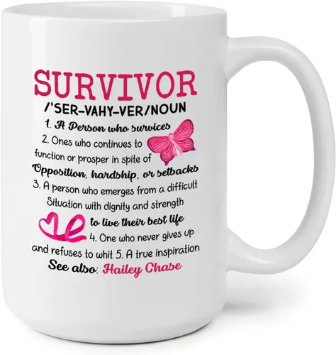Vista 7 de Taza personalizada para sobrevivientes de cáncer, taza de cáncer de mama, taza de cinta rosa, regalo para sobreviviente de cáncer de mama, taza