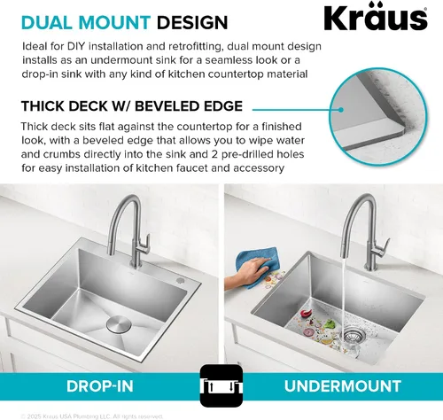 Vista 9 de Kraus KHT301-25 Standart PRO Kitchen Fregadero de Cocina de Acero Inoxidable, 25 Pulgadas