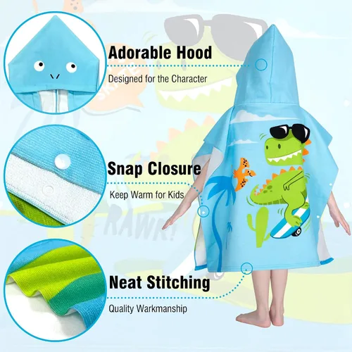 Vista 3 de growell Toallas de playa con capucha para niños - Toalla de baño para niños pequeños niñas niños, cubiertas de natación para niños de 4 a 10 años