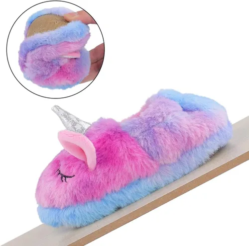 Vista 2 de KAKU NANU Pantuflas para niños pequeños con dibujos animados de animales, para niñas y niños, cálidas, de forro polar, para el hogar