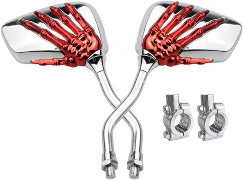 Vista 9 de Par de espejos distintivos de calavera y esqueleto para bicicleta de mano, espejo retrovisor lateral para manillar, soporte de montaje, abrazadera