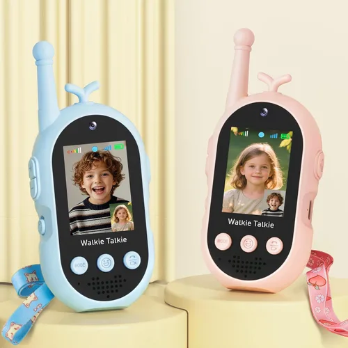 Vista 11 de Walkie Talkie para niños con video: paquete de 2 juguetes recargables para niños pequeños con cámara HD y cambiador de voz, juguetes de regalo