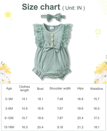 Vista 6 de SANMIO Mameluco de bebé niña recién nacida con encaje para niñas de 0 a 18 meses conjunto de ropa de bebé niña