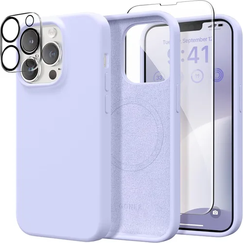 Vista 86 de GONEZ Funda magnética para iPhone 14, compatible con Magsafe, con protector de pantalla + protector de cámara, forro de microfibra antiarañazos