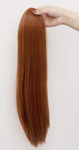Vista 4 de Rugelyss Cola de caballo de cordón rojo cobre extensión de pelo largo recto 22 pulgadas postizos sintéticos para las mujeres
